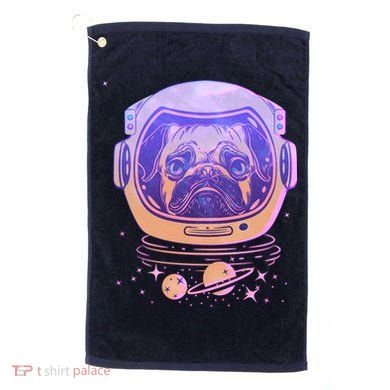Trippy Space Colors Astronaut Pug Dog Golf Towel