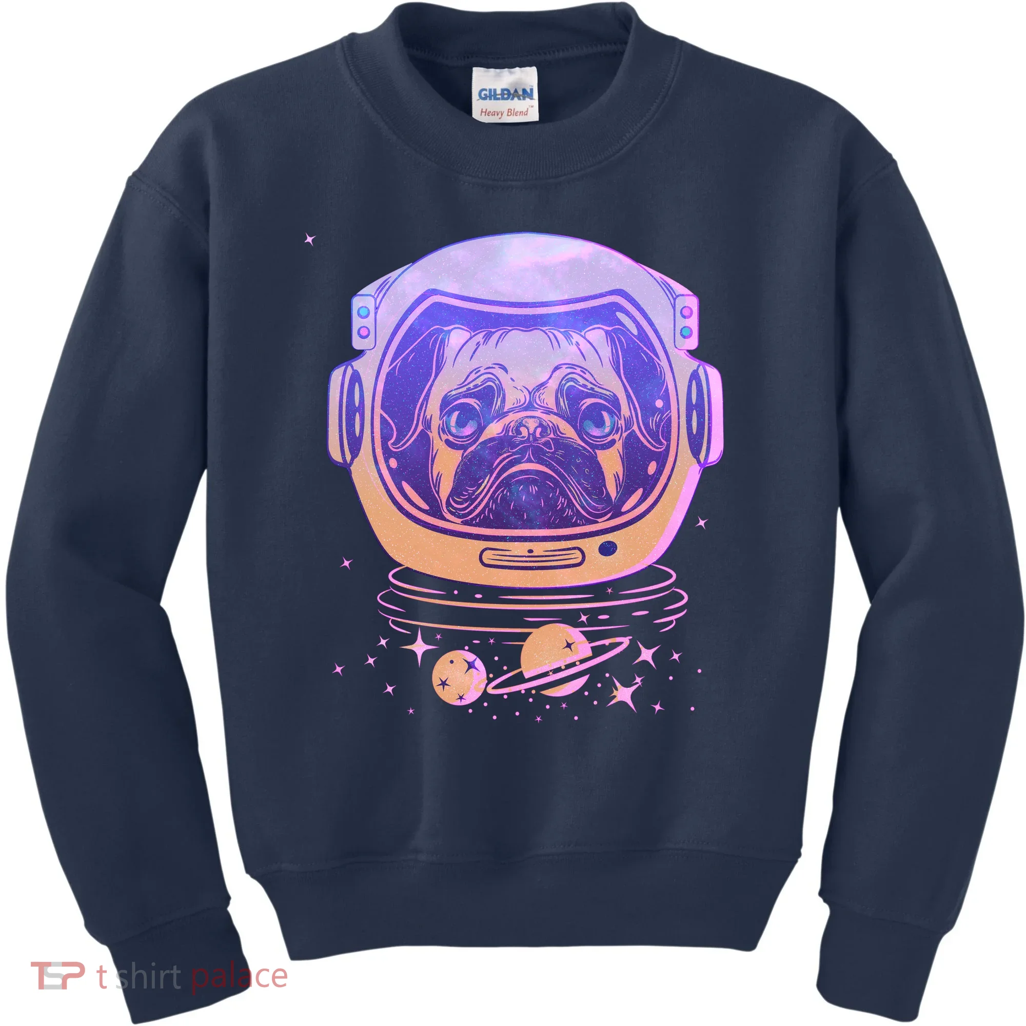 Trippy Space Colors Astronaut Pug Dog Kids Sweatshirt