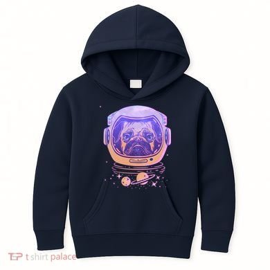 Trippy Space Colors Astronaut Pug Dog Kids Hoodie