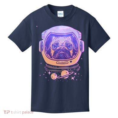 Trippy Space Colors Astronaut Pug Dog Kids T-Shirt