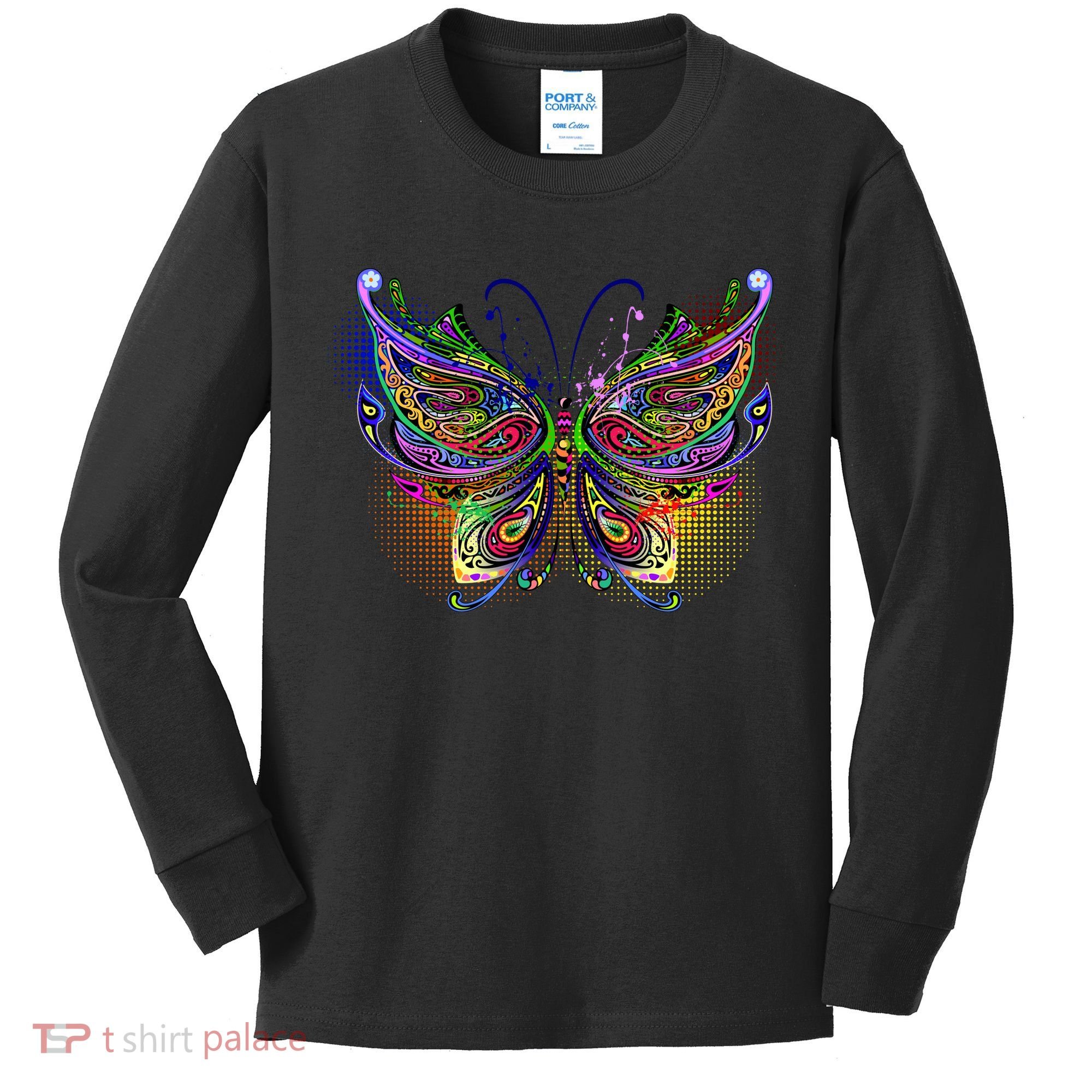 Trippy Variegated Butterfly Kids Long Sleeve Shirt