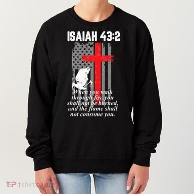 Thin Red Line Firefighter Cross Bible Verse American Flag Women's Sweatshirt