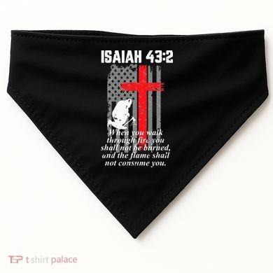 Thin Red Line Firefighter Cross Bible Verse American Flag USA-Made Doggie Bandana