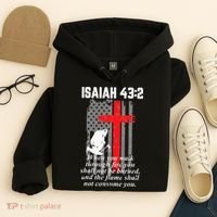 Thin Red Line Firefighter Cross Bible Verse American Flag Hoodie thumb 4