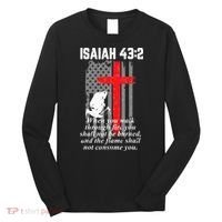 Thin Red Line Firefighter Cross Bible Verse American Flag Long Sleeve Shirt thumb 0