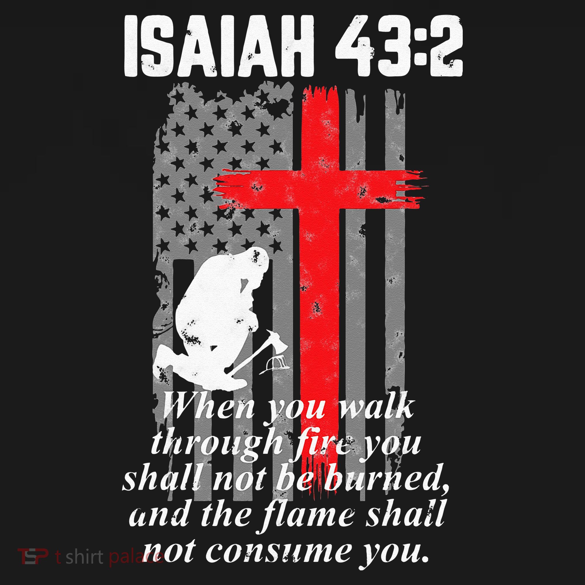 Thin Red Line Firefighter Cross Bible Verse American Flag Long Sleeve Shirt