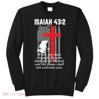 Thin Red Line Firefighter Cross Bible Verse American Flag Sweatshirt