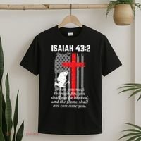 Thin Red Line Firefighter Cross Bible Verse American Flag T-Shirt thumb 2