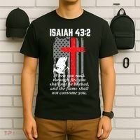 Thin Red Line Firefighter Cross Bible Verse American Flag T-Shirt thumb 6