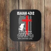 Thin Red Line Firefighter Cross Bible Verse American Flag Coaster thumb 0
