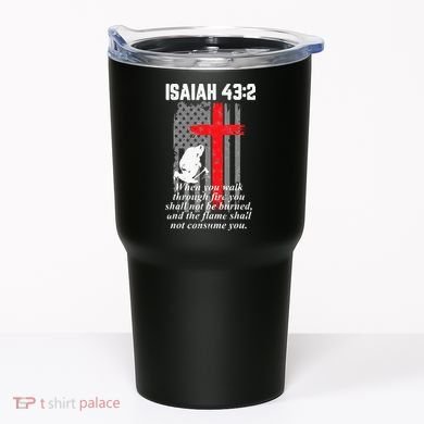 Thin Red Line Firefighter Cross Bible Verse American Flag Tumbler