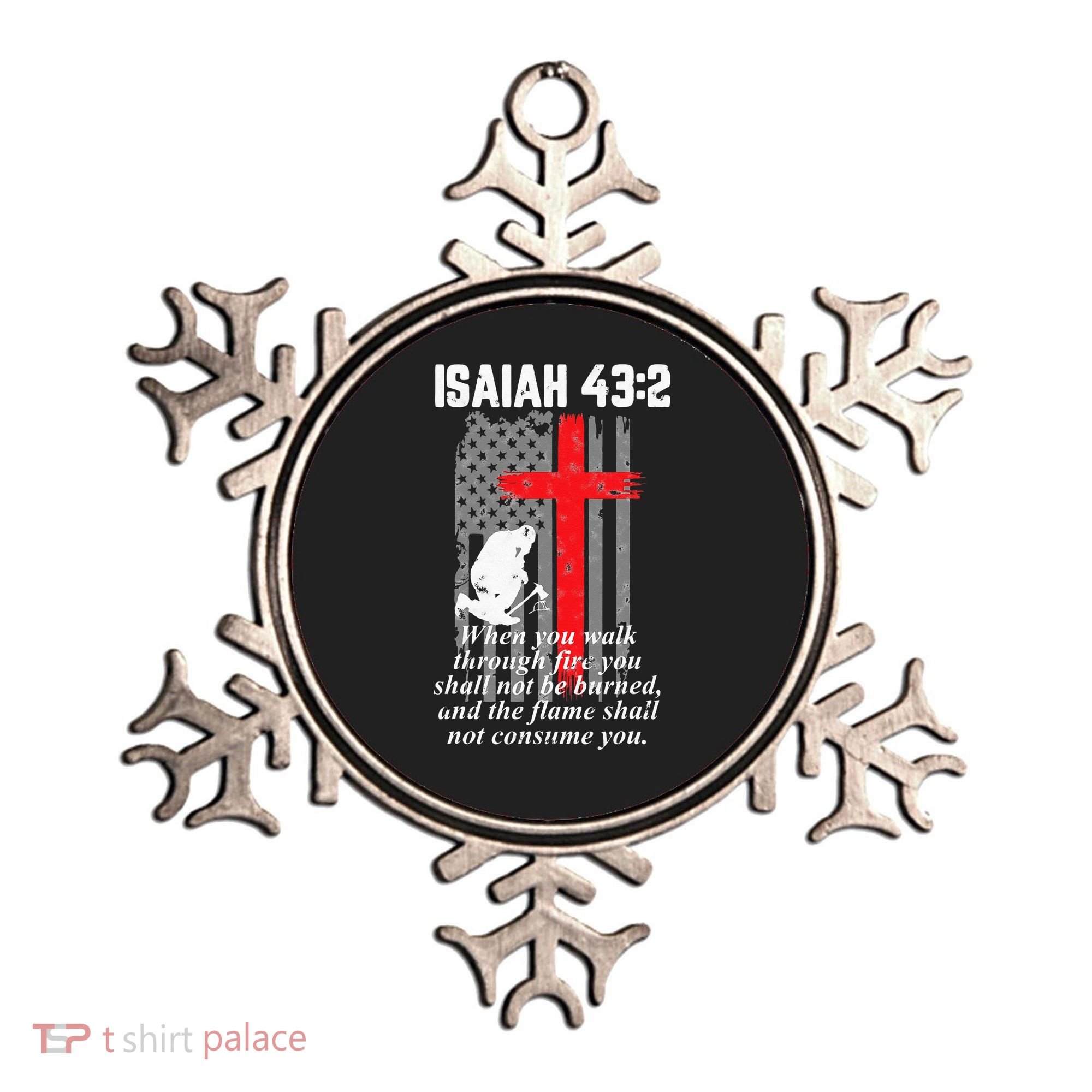 Thin Red Line Firefighter Cross Bible Verse American Flag Ornament