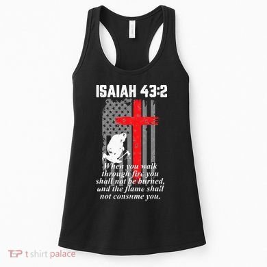 Thin Red Line Firefighter Cross Bible Verse American Flag Women's Tank Top