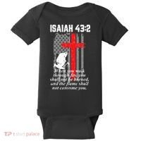Thin Red Line Firefighter Cross Bible Verse American Flag Baby Bodysuit thumb 0