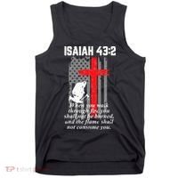 Thin Red Line Firefighter Cross Bible Verse American Flag Tank Top thumb 0