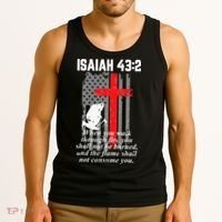 Thin Red Line Firefighter Cross Bible Verse American Flag Tank Top thumb 3