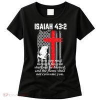 Thin Red Line Firefighter Cross Bible Verse American Flag Women's T-Shirt thumb 0