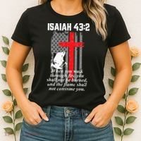 Thin Red Line Firefighter Cross Bible Verse American Flag Women's T-Shirt thumb 2