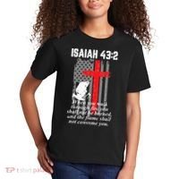 Thin Red Line Firefighter Cross Bible Verse American Flag Kids T-Shirt thumb 2