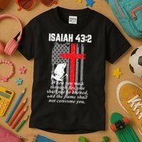 Thin Red Line Firefighter Cross Bible Verse American Flag Kids T-Shirt thumb 3