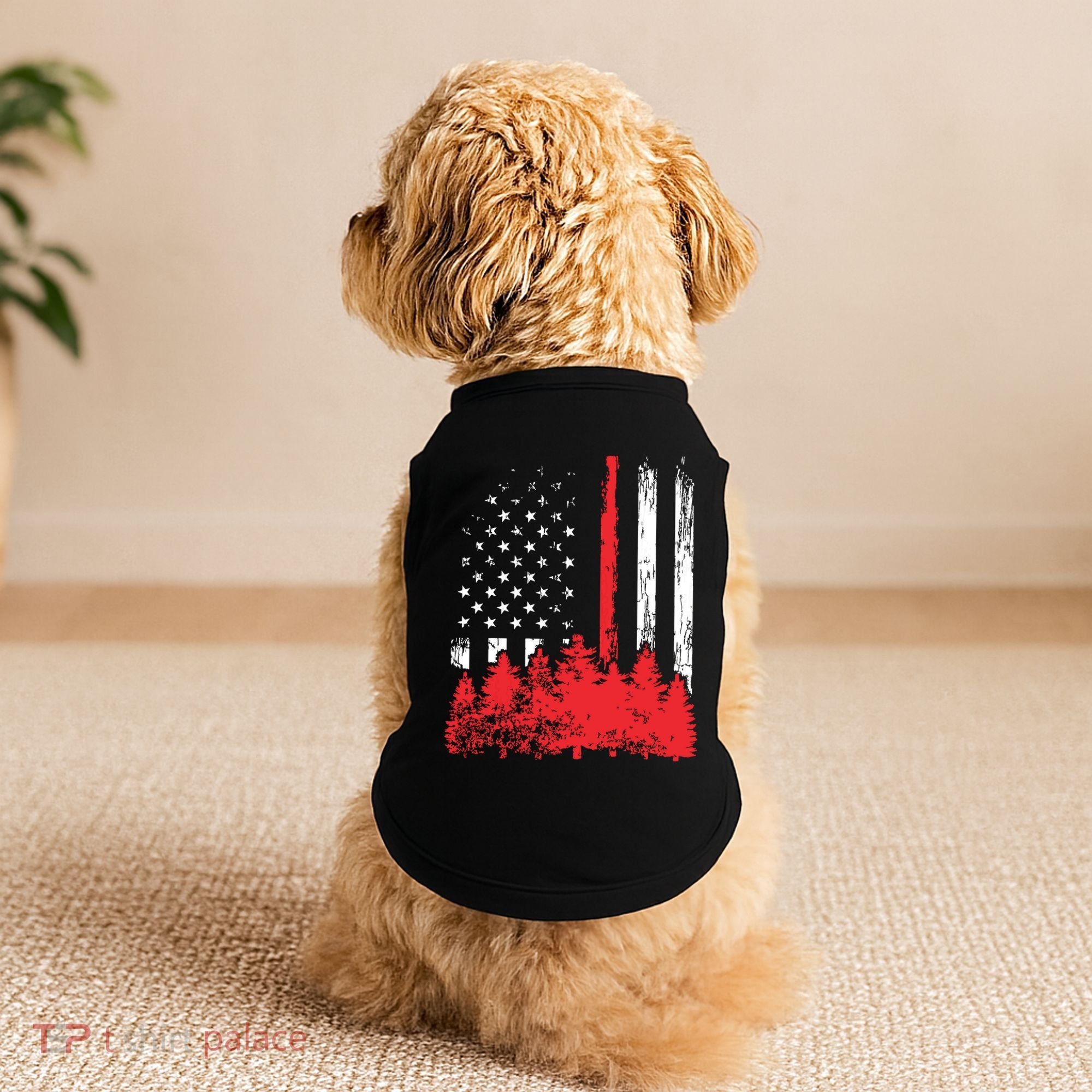 Thin Red Line American Flag Wildland Firefighter Shirts Gift Doggie Tank