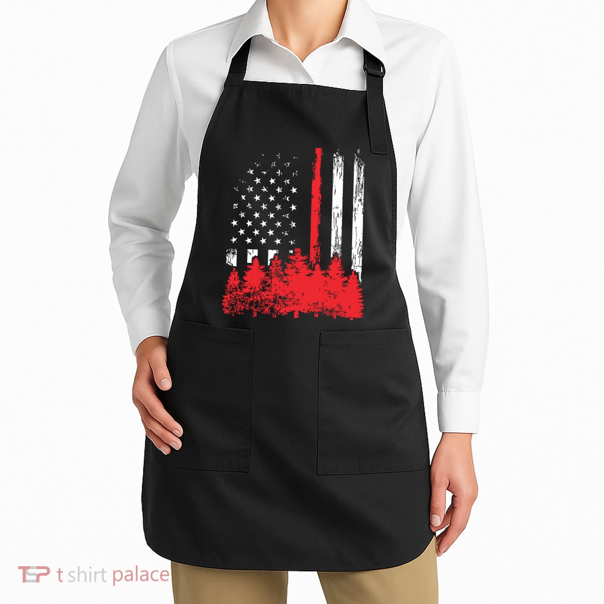 Thin Red Line American Flag Wildland Firefighter Shirts Gift Apron