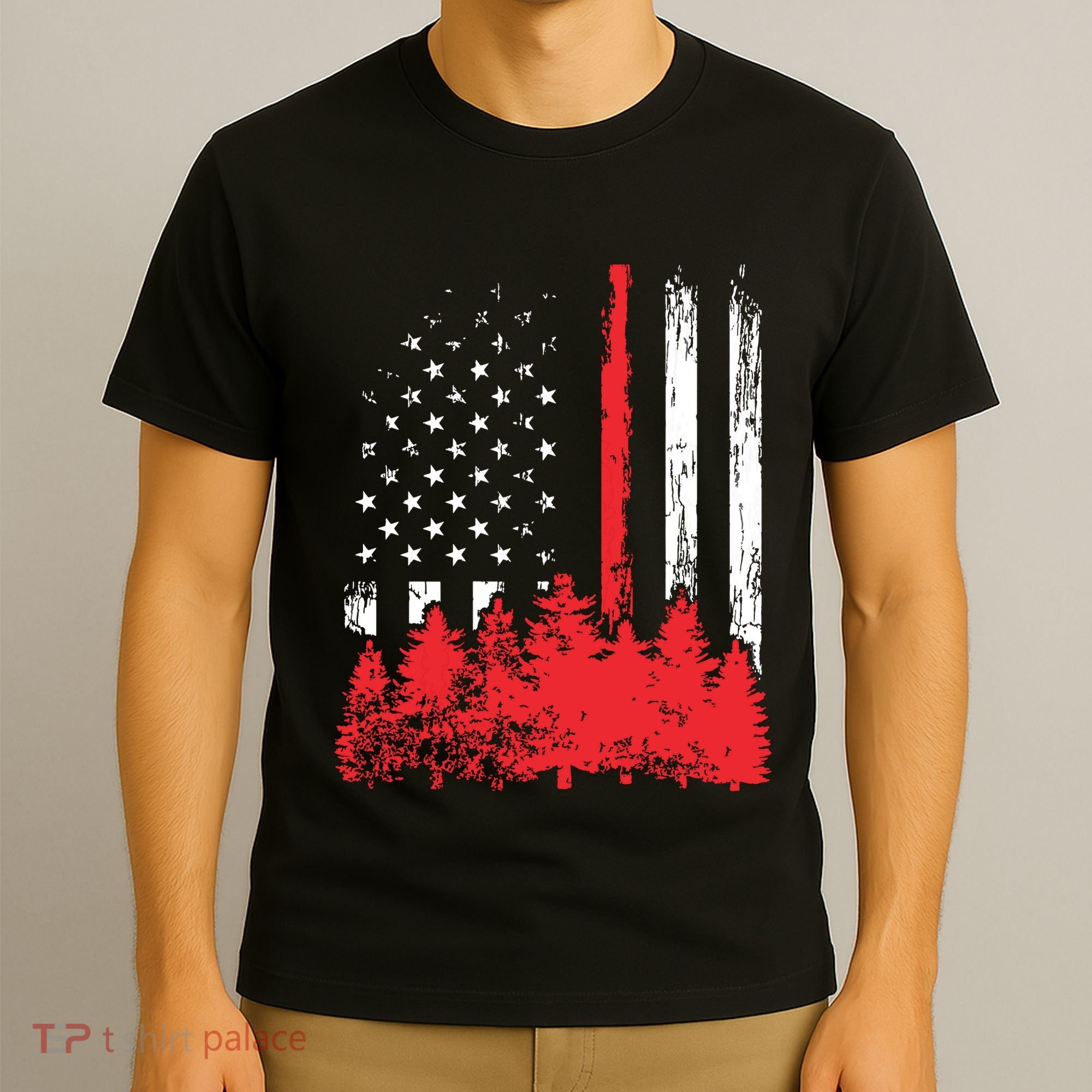 Thin Red Line American Flag Wildland Firefighter Shirts Gift T-Shirt