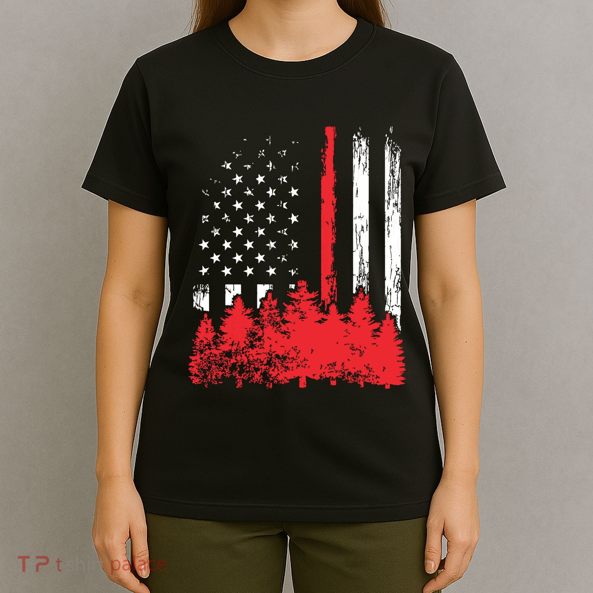 Thin Red Line American Flag Wildland Firefighter Shirts Gift T-Shirt