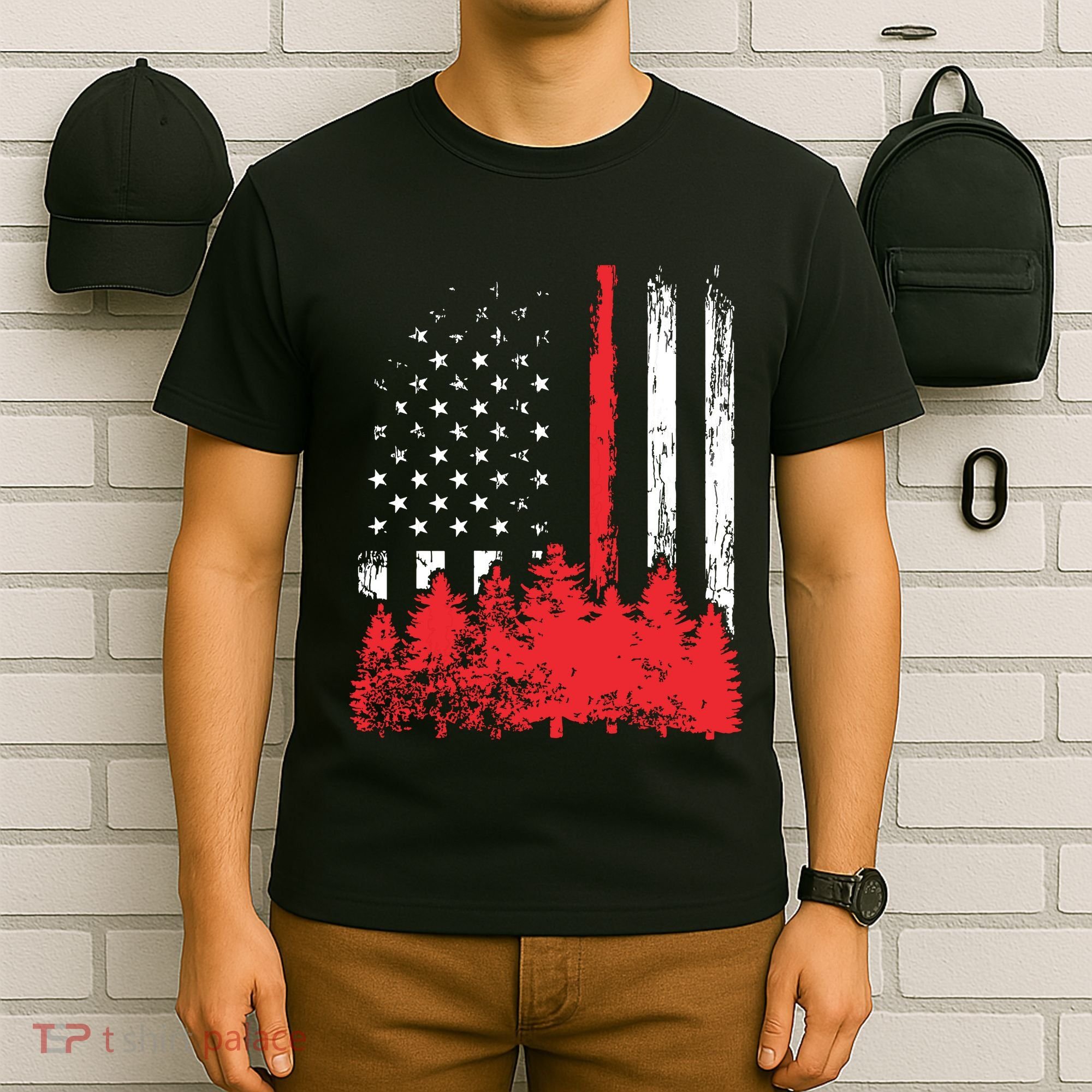 Thin Red Line American Flag Wildland Firefighter Shirts Gift T-Shirt