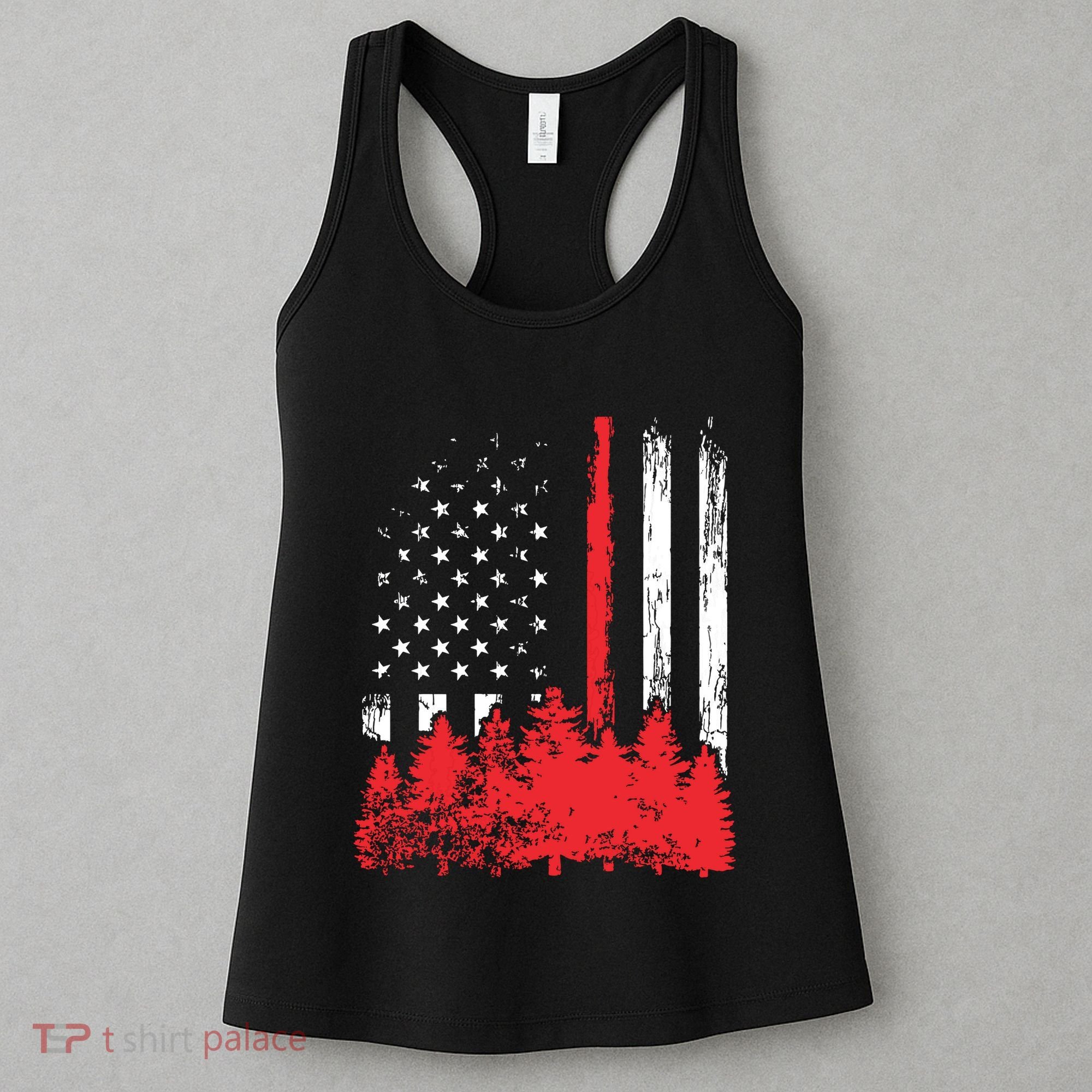 Thin Red Line American Flag Wildland Firefighter Shirts Gift Women's Tank Top