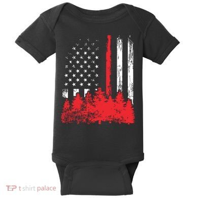 Thin Red Line American Flag Wildland Firefighter Shirts Gift Baby Bodysuit