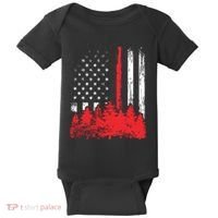 Thin Red Line American Flag Wildland Firefighter Shirts Gift Baby Bodysuit thumb 0