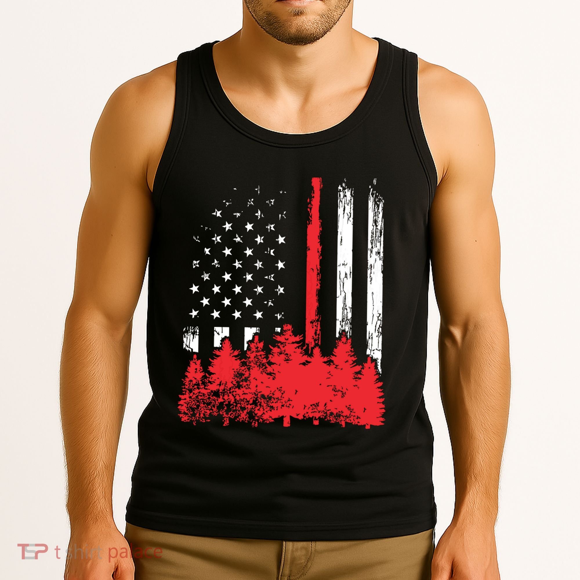 Thin Red Line American Flag Wildland Firefighter Shirts Gift Tank Top