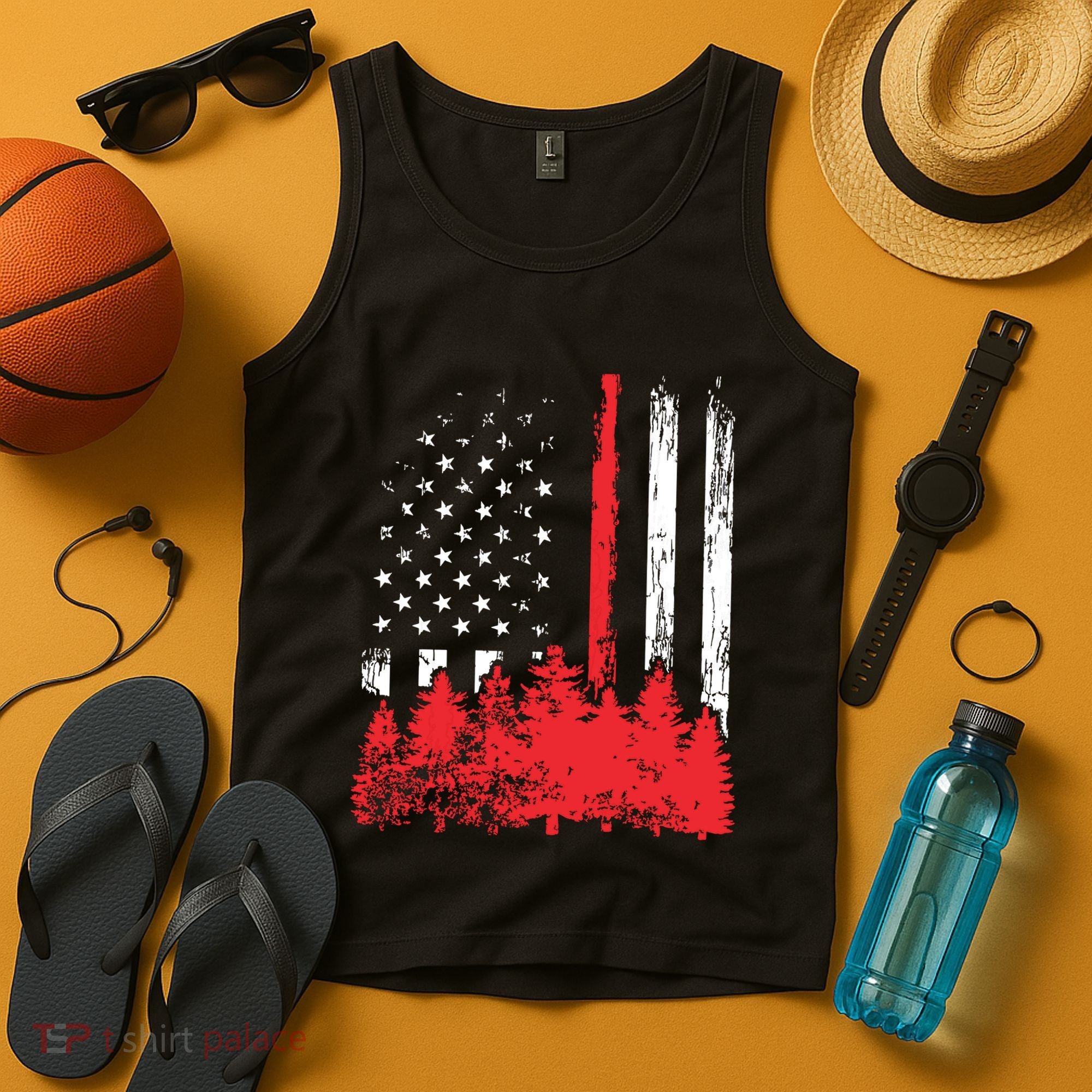 Thin Red Line American Flag Wildland Firefighter Shirts Gift Tank Top