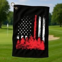 Thin Red Line American Flag Wildland Firefighter Shirts Gift Golf Towel thumb 1