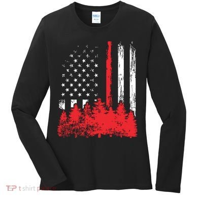 Thin Red Line American Flag Wildland Firefighter Shirts Gift Women's Long Sleeve Shirt
