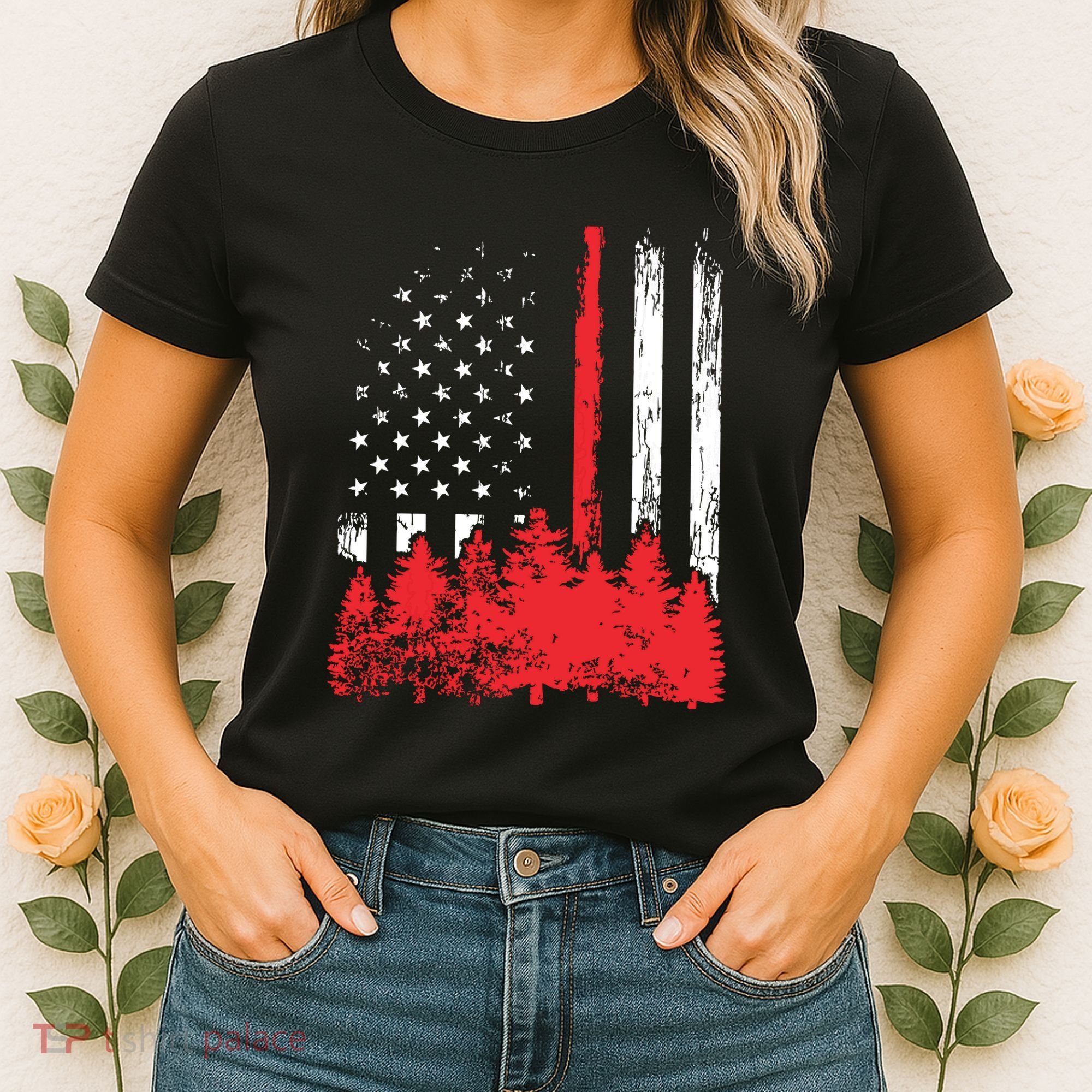 Thin Red Line American Flag Wildland Firefighter Shirts Gift Women's T-Shirt