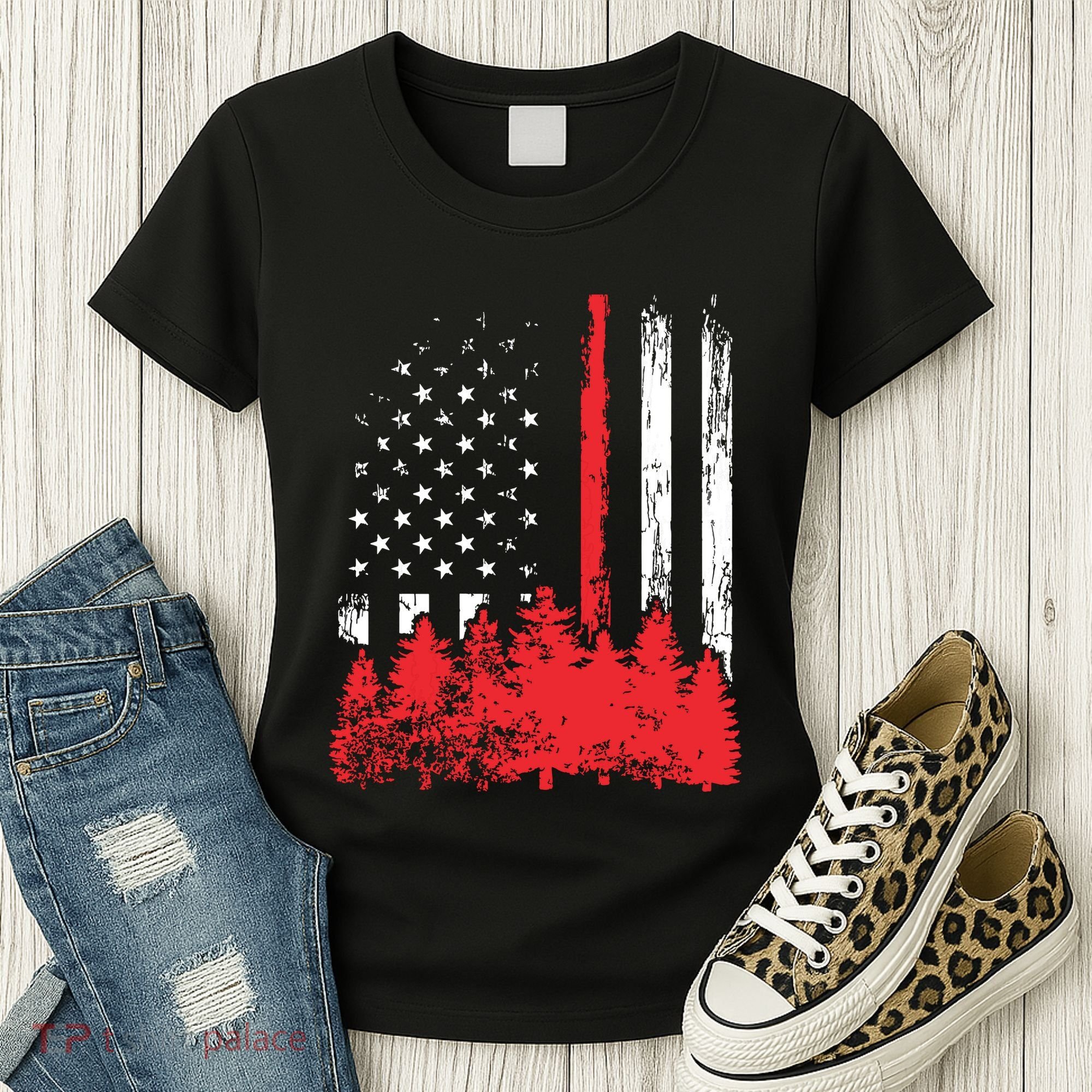 Thin Red Line American Flag Wildland Firefighter Shirts Gift Women's T-Shirt