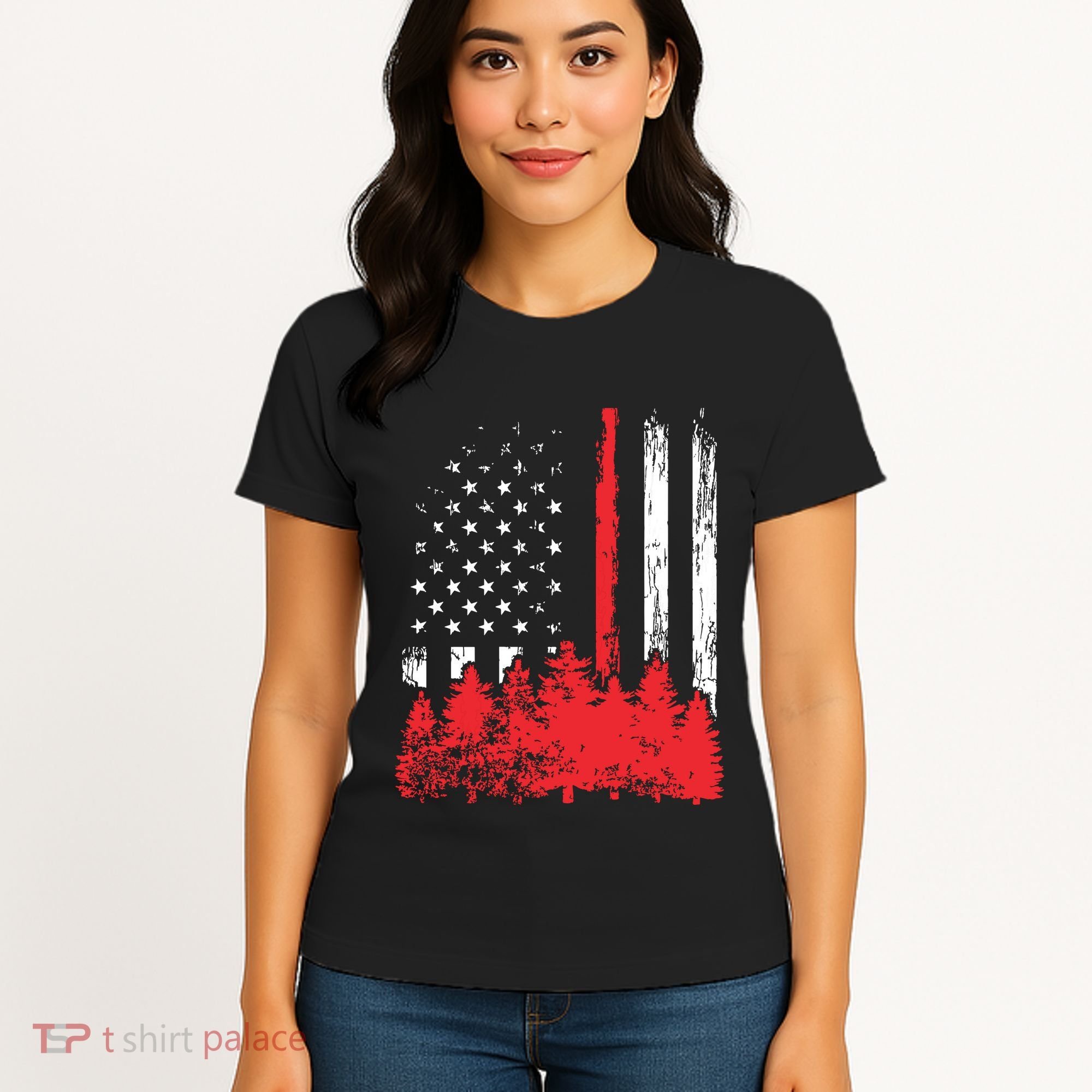 Thin Red Line American Flag Wildland Firefighter Shirts Gift Women's T-Shirt