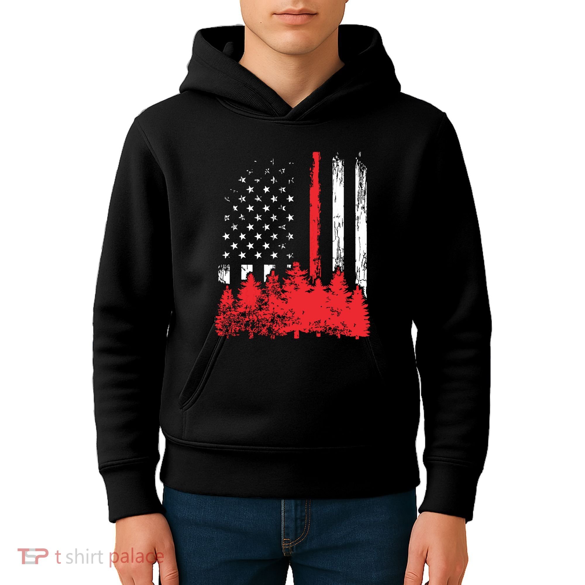 Thin Red Line American Flag Wildland Firefighter Shirts Gift Kids Hoodie