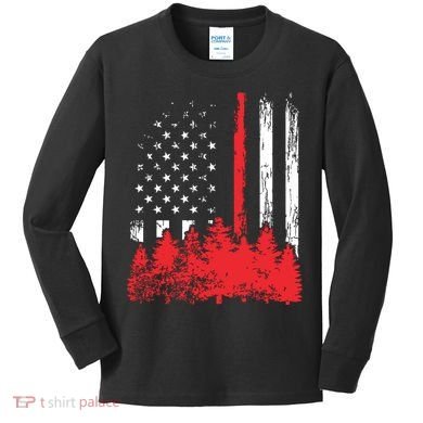 Thin Red Line American Flag Wildland Firefighter Shirts Gift Kids Long Sleeve Shirt