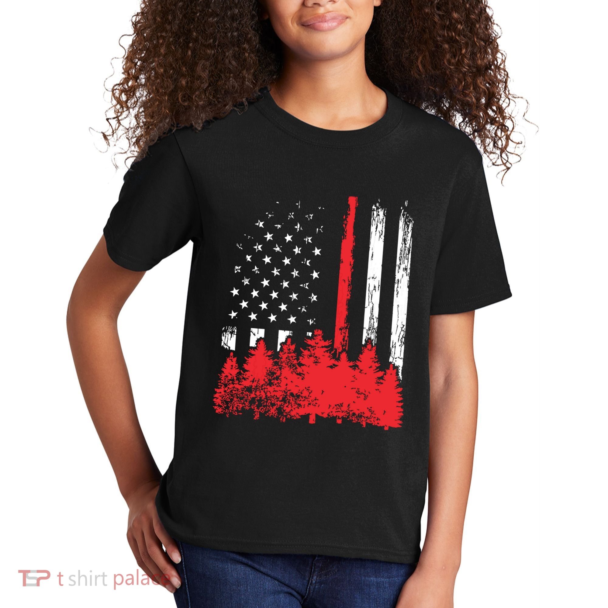 Thin Red Line American Flag Wildland Firefighter Shirts Gift Kids T-Shirt