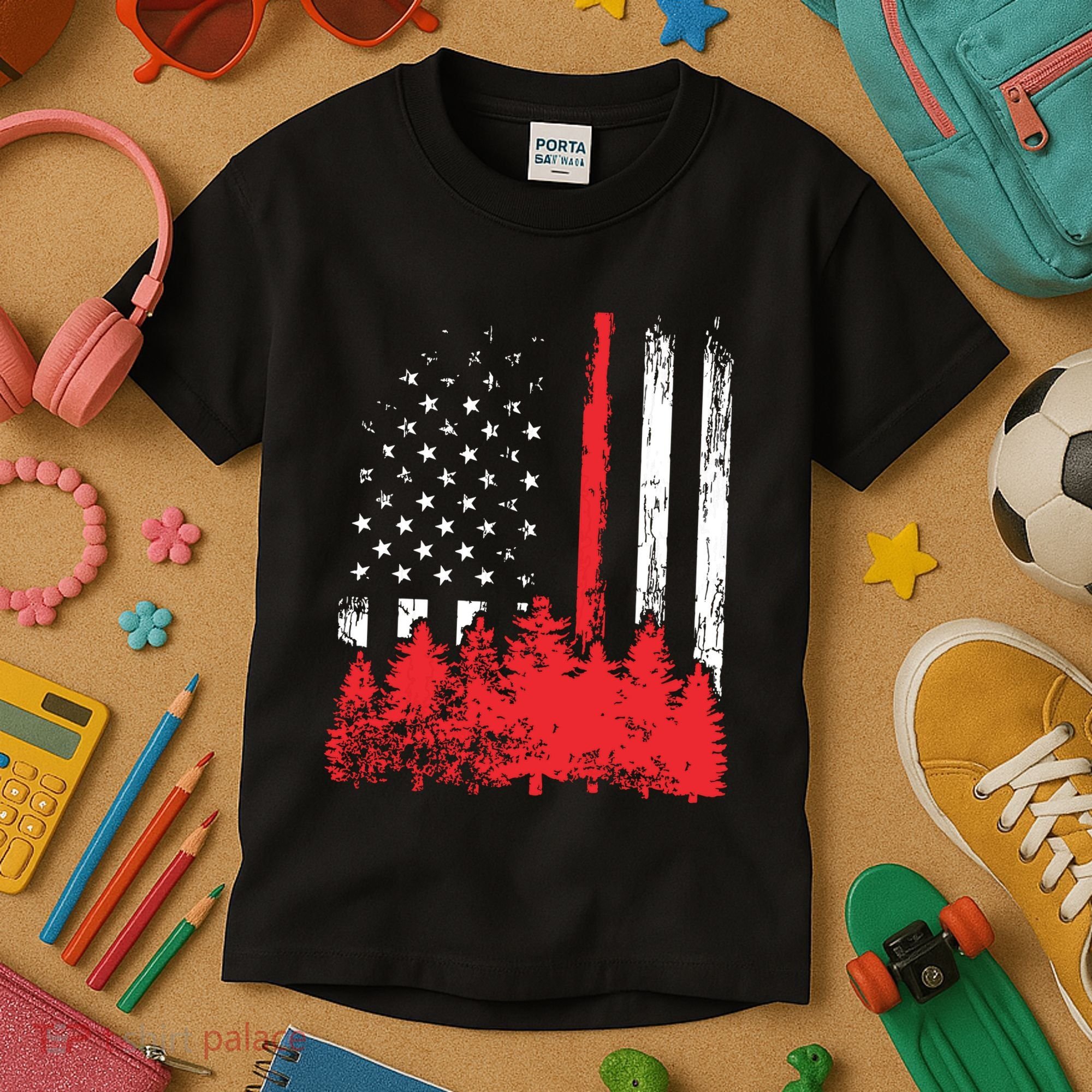 Thin Red Line American Flag Wildland Firefighter Shirts Gift Kids T-Shirt