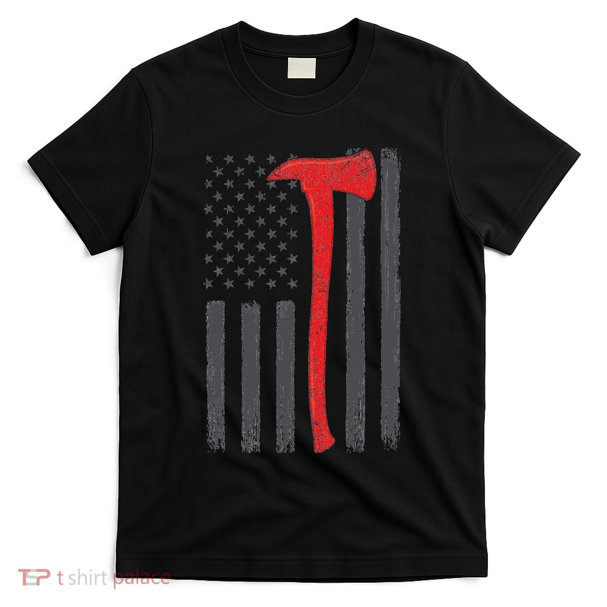 Thin Red Line Flag Firefighter Axe Vintage Fire Fighter Flag T-Shirt