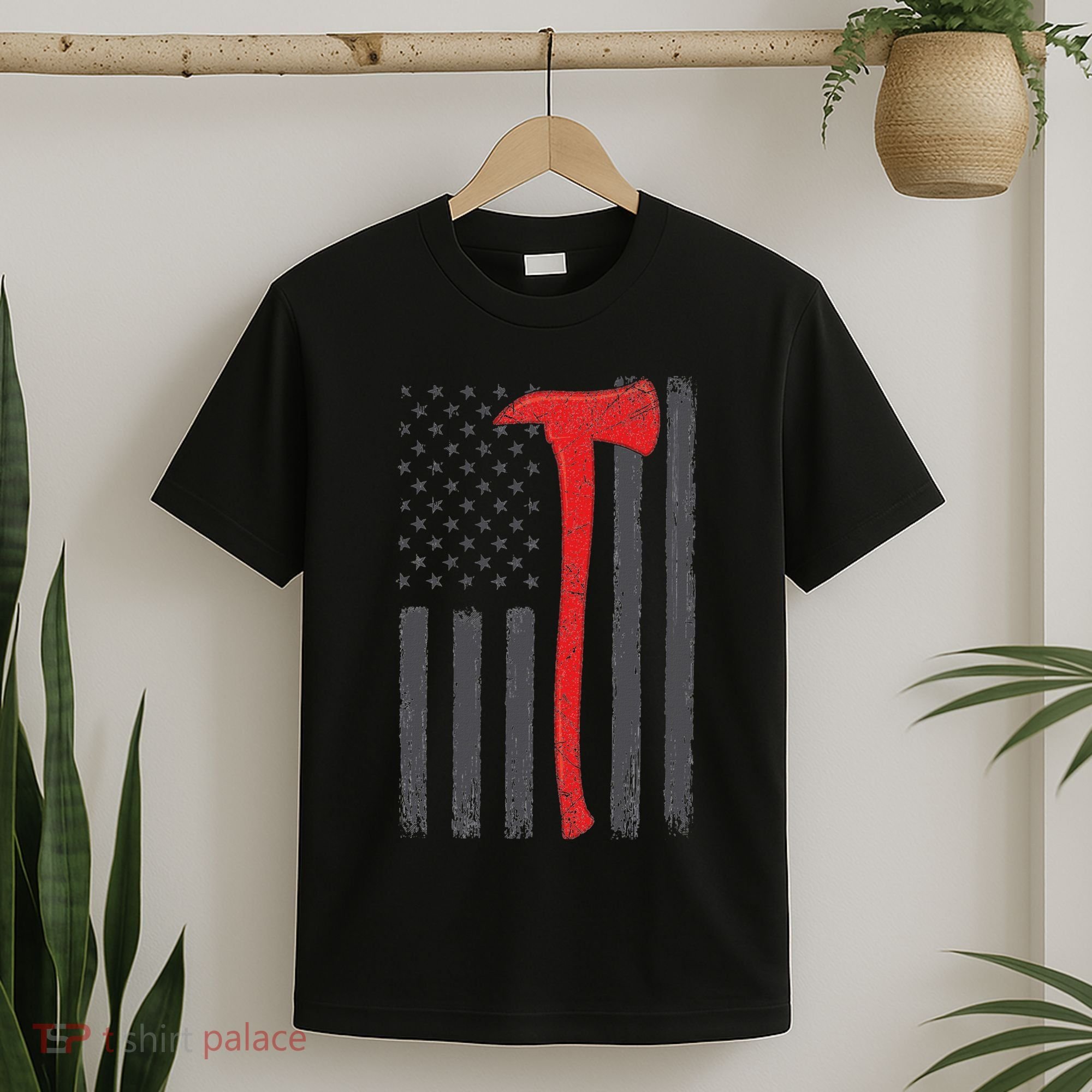 Thin Red Line Flag Firefighter Axe Vintage Fire Fighter Flag T-Shirt