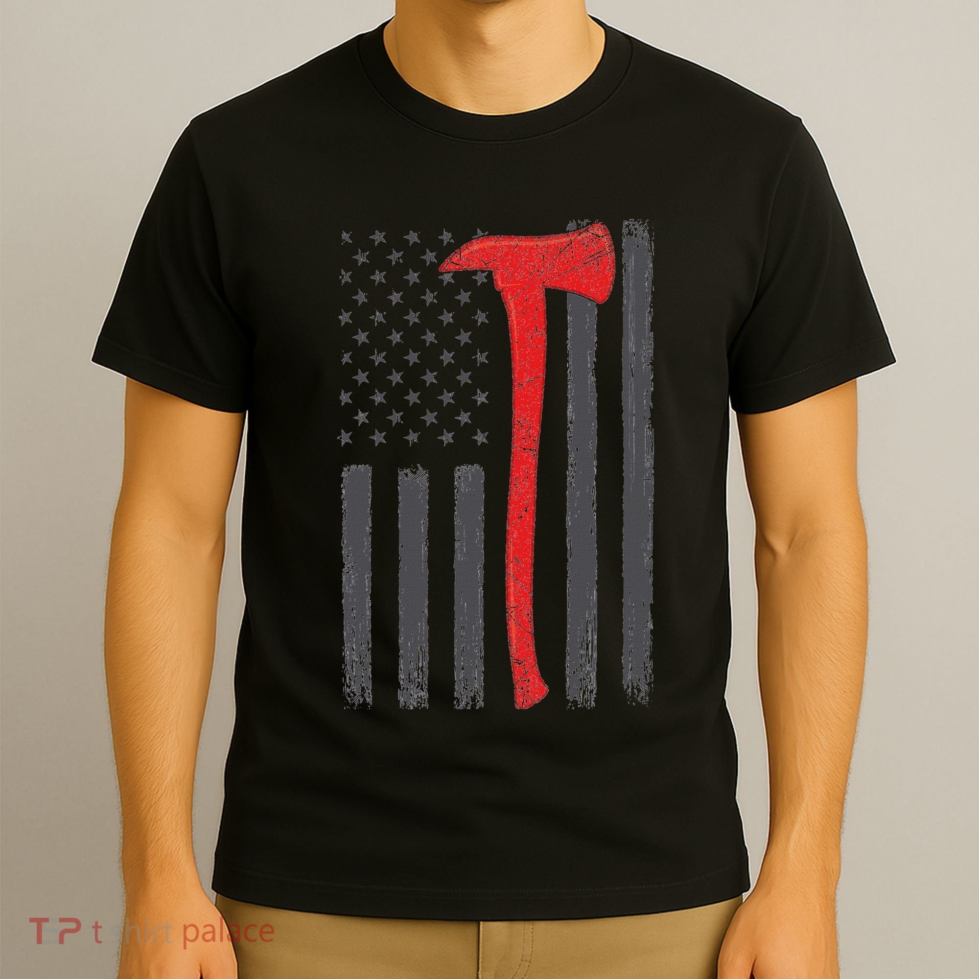 Thin Red Line Flag Firefighter Axe Vintage Fire Fighter Flag T-Shirt