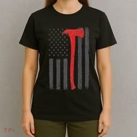 Thin Red Line Flag Firefighter Axe Vintage Fire Fighter Flag T-Shirt thumb 4