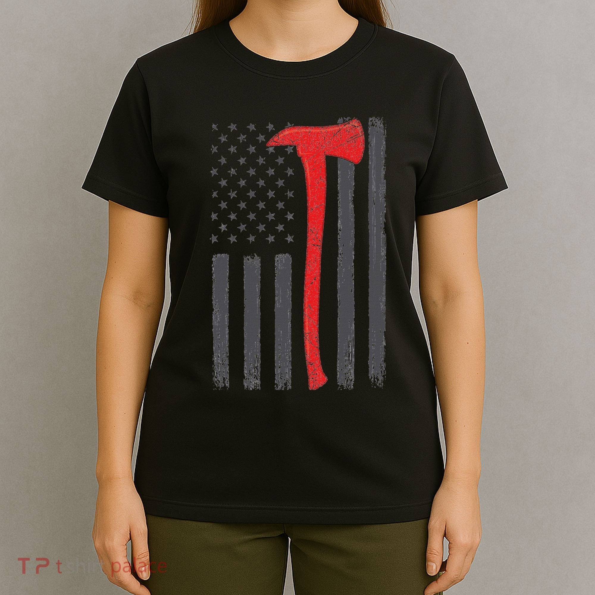 Thin Red Line Flag Firefighter Axe Vintage Fire Fighter Flag T-Shirt