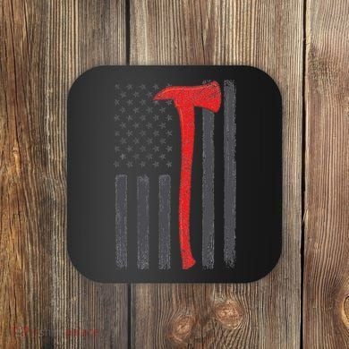 Thin Red Line Flag Firefighter Axe Vintage Fire Fighter Flag Coaster