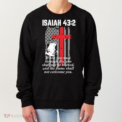 Thin Red Line Firefighter Cross Bible Verse American Flag Women's Sweatshirt